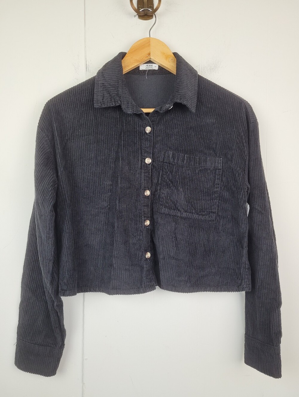 Ardene Small Black Corduroy Button-Up Cropped Shirt